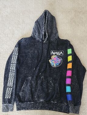NASA Black Washed Hoodie with Color Block Sleeve